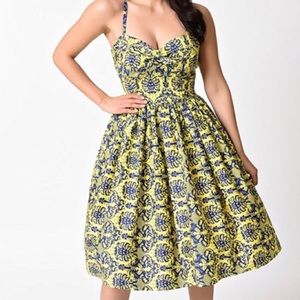 Unique vintage, yellow, golightly swing dress.